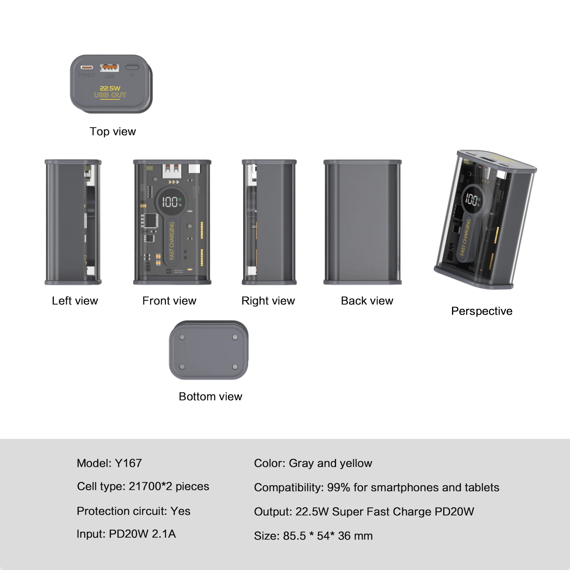 2023 New Transparent Outdoor Portable Magnetic Wireless Charging Power Banks 10000Mah 20000Mah Power Bank