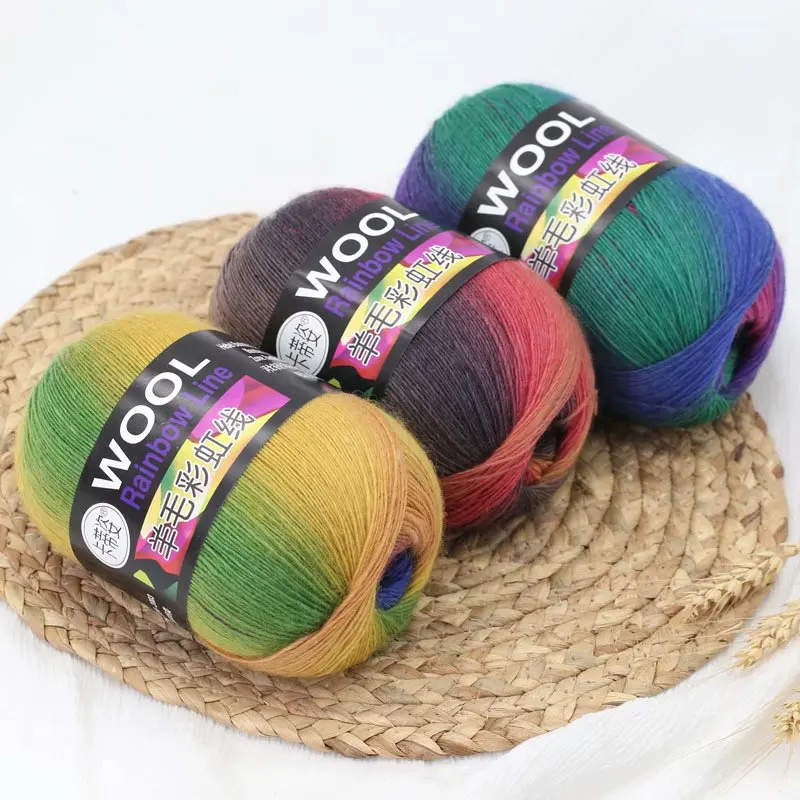 Fashion Rainbow Color Dye Thick Warm Merino Wool yak Yarn for Machine Hand Knitting Scarf Crochet Knit Sweaters