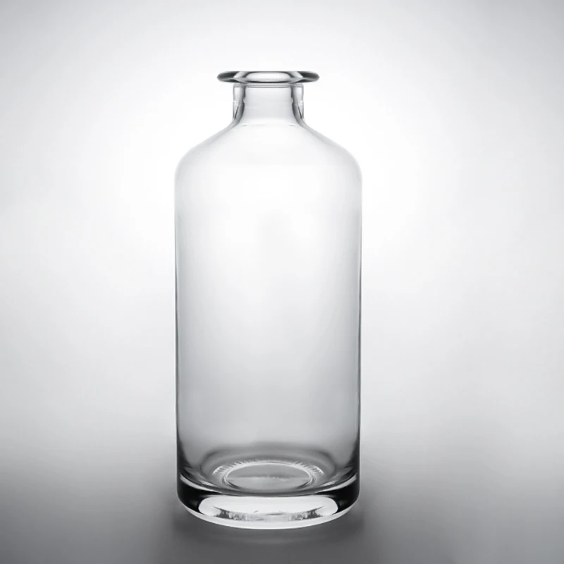 Customized Frosted round shape glass bottle with guala cork top whiskey etc glass bottle flint 750ml 700ml 500ml glass bottle