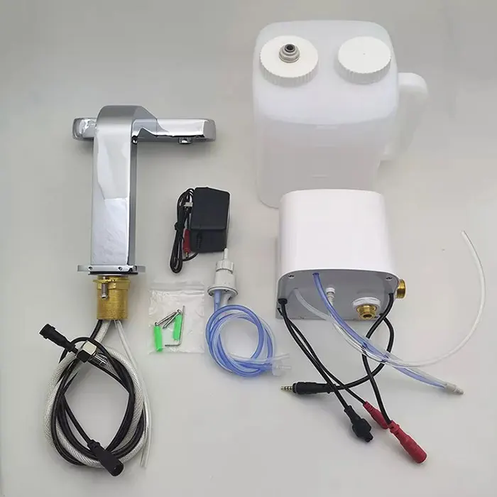 Deck mounted combination brass and automatic sensor foam soap dispenser