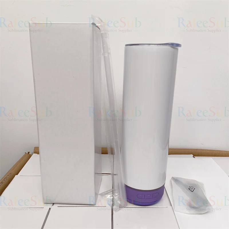 USA Warehouse Colorful 20oz Skinny 20 oz Straight Heat Press Printing Blank Sublimation Music Tumbler Cup with Wireless Speaker