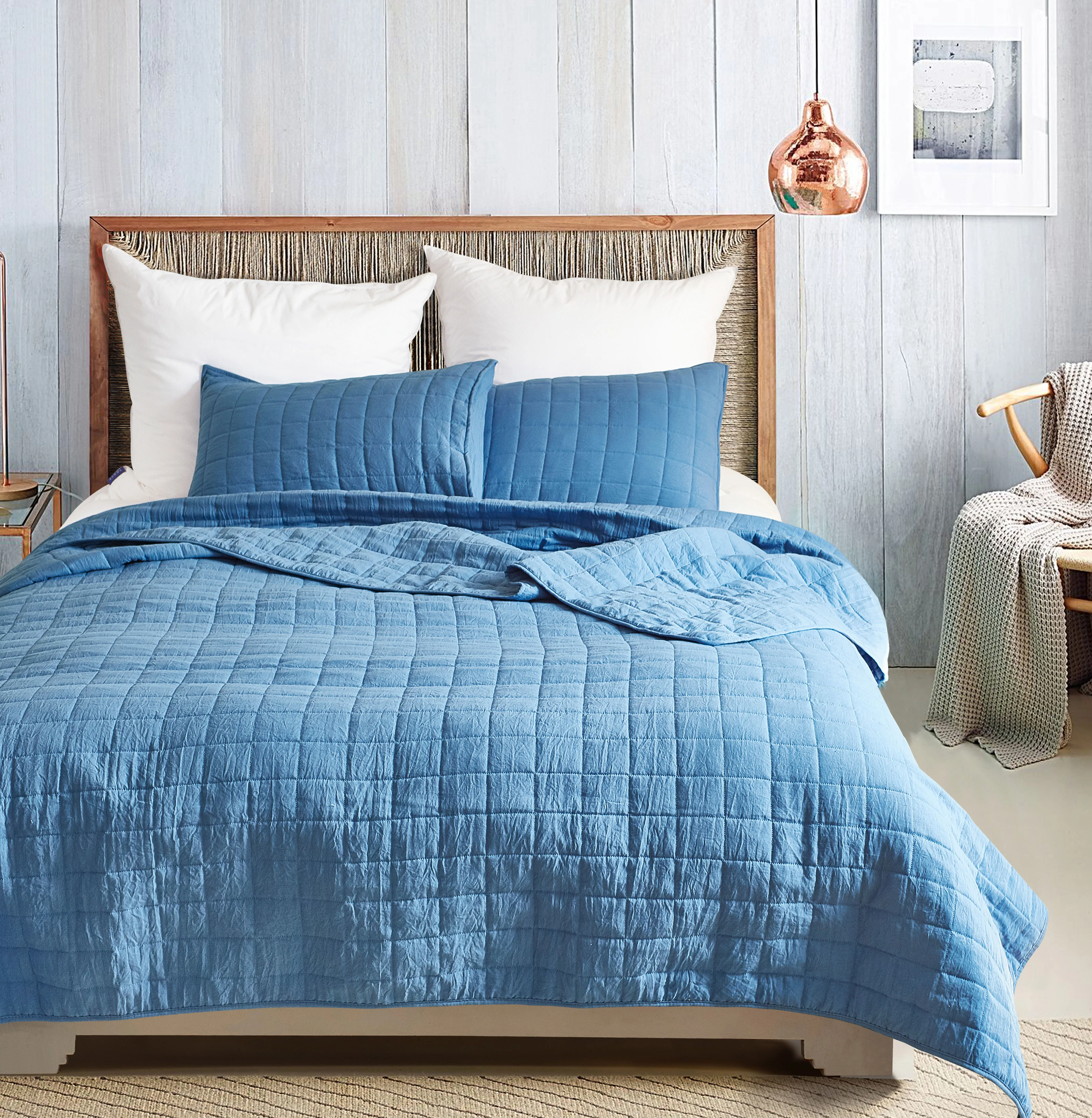 100% polyester microfiber blue quilted bedspreads