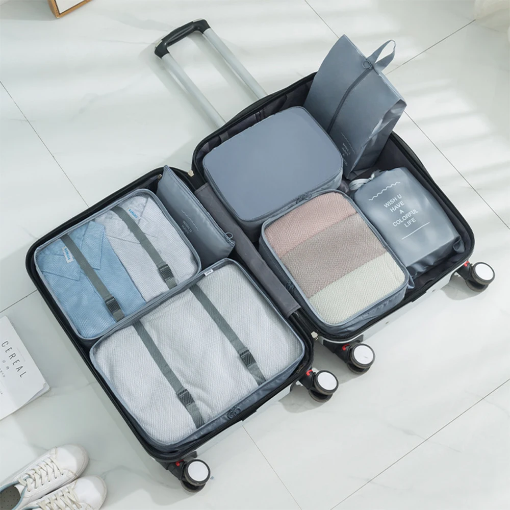 8 Set Packing Cubes Compression Suitcase Travel Essentials Luggage Organizer for Travel Accessories Shoe Laundry Bag