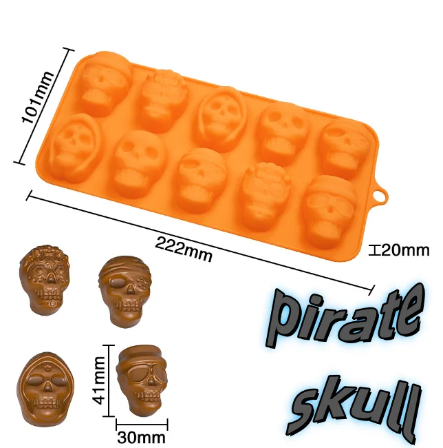 Halloween Pirate -Skull silicone candy mold  Spooky Silicone Molds: Add a Touch of Magic to Your Halloween skull silicone mold