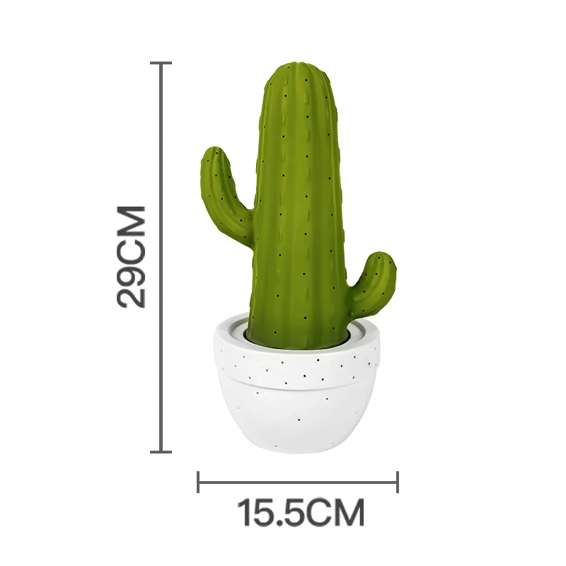 Красивая керамическая Ночная лампа настольная в форме мультяшного героя Детская с зелеными кактусами прикроватный ночник растениями ручной работы