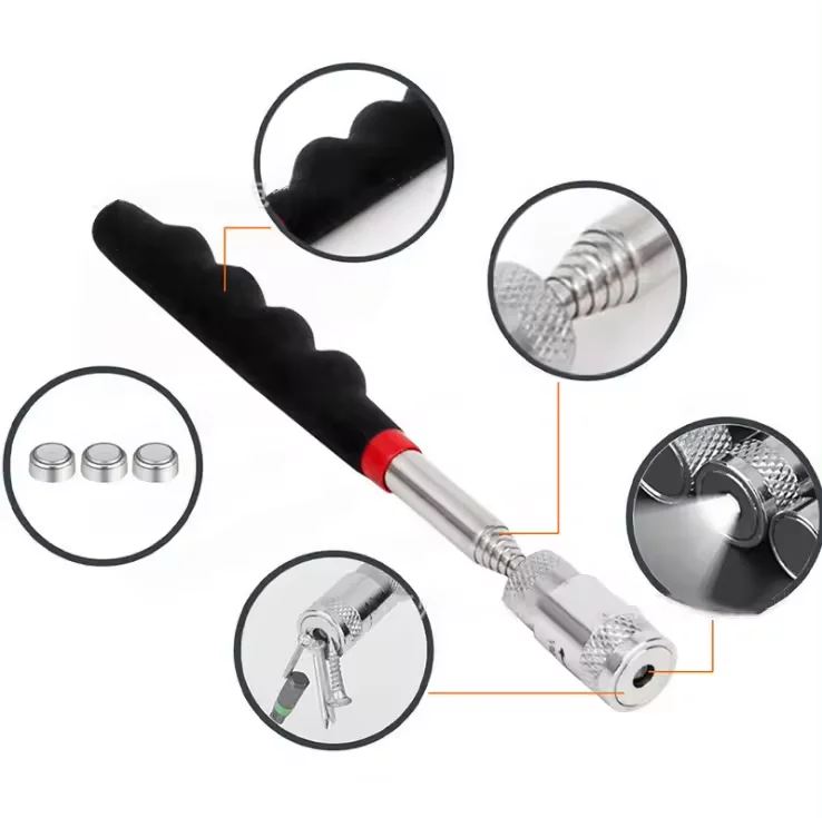 2024 Telescoping Inspection Mirror Magnetic Pick Up Tool Kit with LED Light for Car Repair