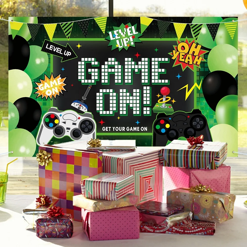 Video Game Party Decoration Game on Backdrop Banner Birthday Party Background Photo Props for Game Theme Birthday Party Supplies