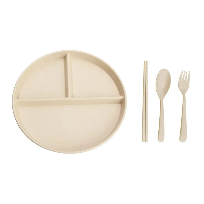 Creative Circular Wheat Straw Split Dining Plate Children Three Quantitative Dishes Environmentally Friendly Tableware