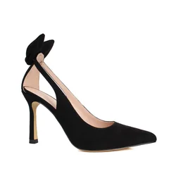 Custom High Heel Shoes Manufacturer Women Black Bowknot Party Pumps Female Pointed Toe Heel Shoes Custom Sexy Heels For Ladies