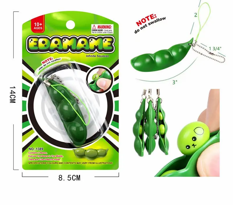 Wholesale Key Ring Reducing Stress Squeeze Bean pea fidget toy