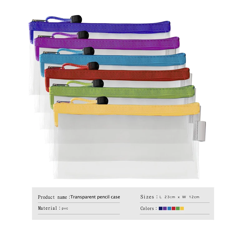 Ready to ship low price pvc plastic school stationary personalized transparent pencil pouch bag custom pencil case