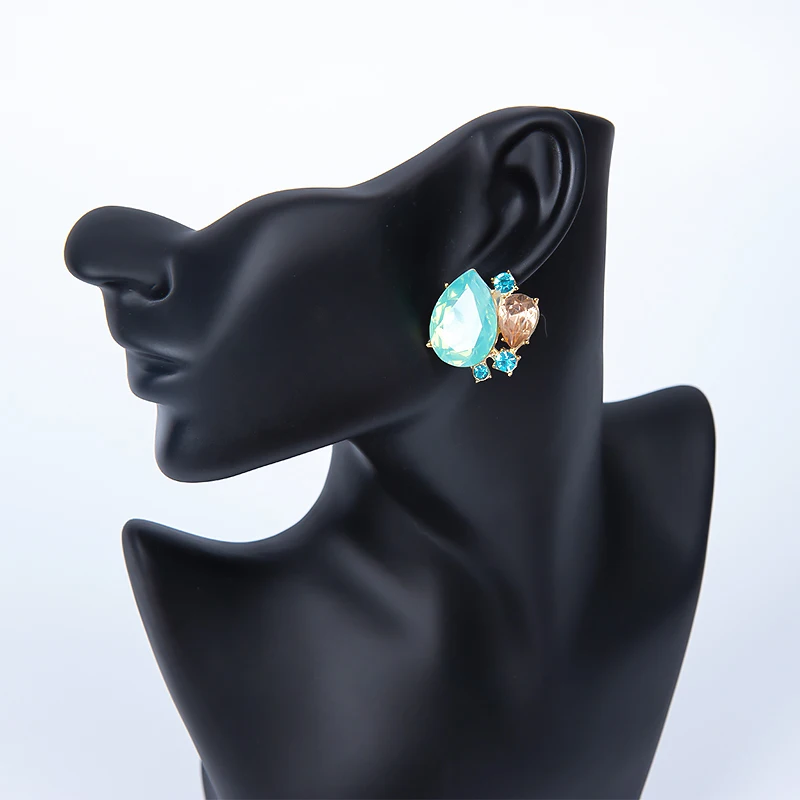 Chic 4 Claw Setting Sapphire Crystal Geometric Fashion Earrings Blue Crystal Rhinestone Water Drop Stud Earrings