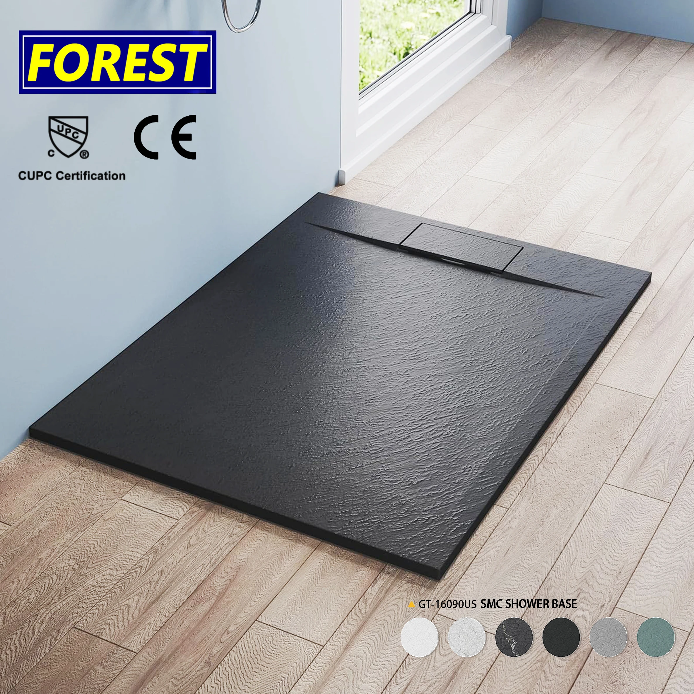 Modern Portable SMC & Stainless Steel Shower Tray with Square Stone Resin Waterproof Acrylic Ceramic Marble for Bathroom Hotel