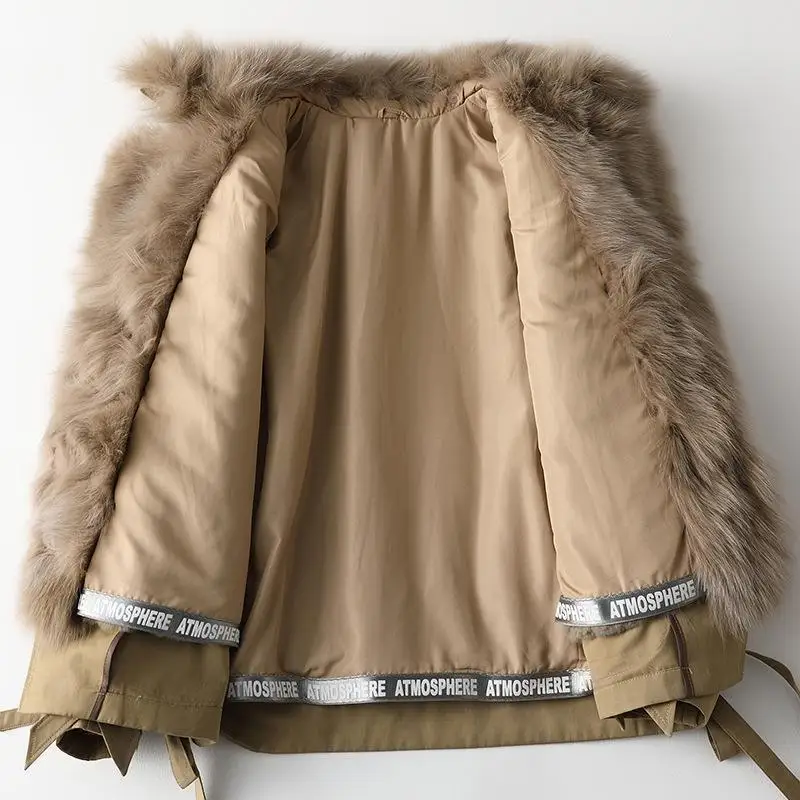 2022 Autumn winter jacket women parkas rabbit fur cropped coat for women