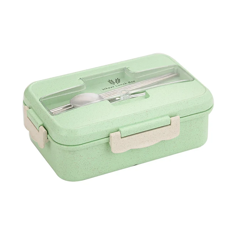 New Wheat Straw Bento Boxes Eco Friendly Lunch Box Unbreakable Organic Food Packaging Lunch Box With Stainless Steel Cutlery Set