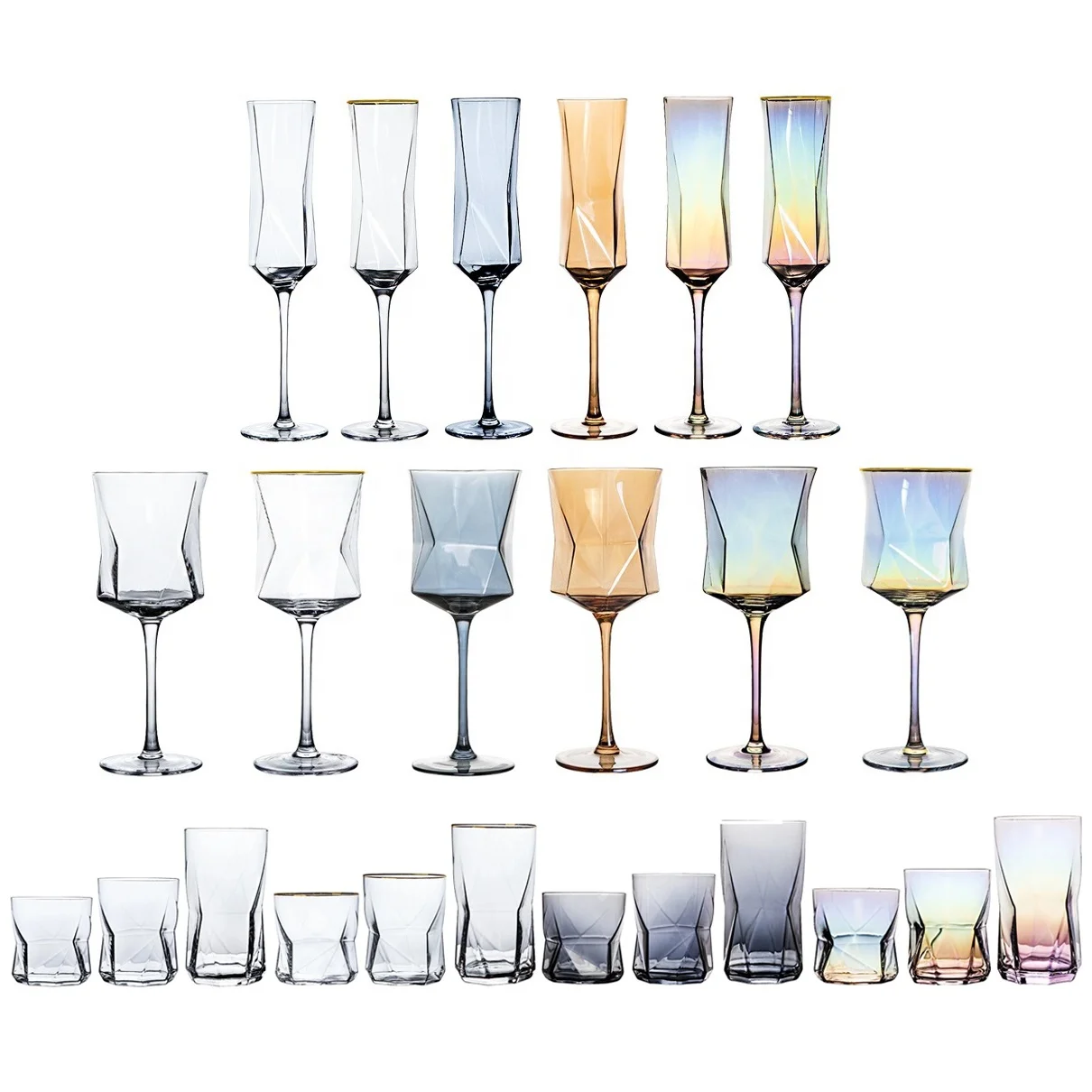 Hot sale Handmade Lead Free Custom Crystal Geometry Whisky Nosing Glass Wine Champagne Glass Set