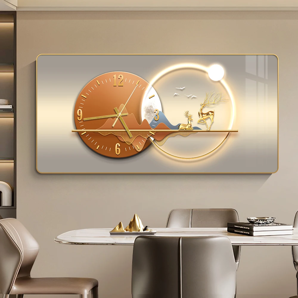 Modern restaurant wall decoration painting digital printing crystal porcelain wall clock art frame home decoration luxury