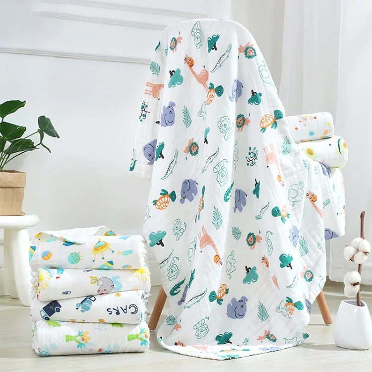 6-Layers 100% Cotton Muslin Soft Absorbent Baby Bath Towels Baby Muslin Blankets