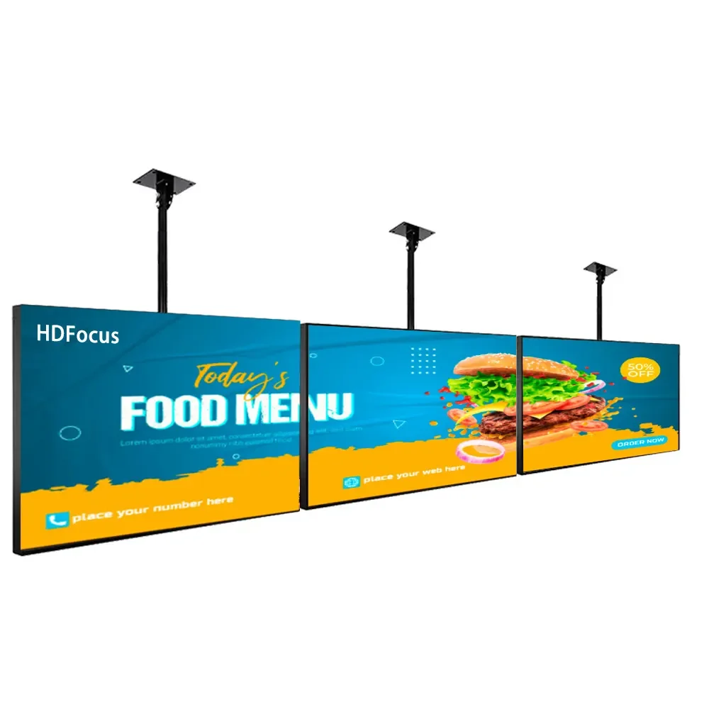 Hanging Wall Mounted HD Screen 55Inch Lcd Digital Signage And Display Digital Menu Board For Coffee House Fast Food Stores