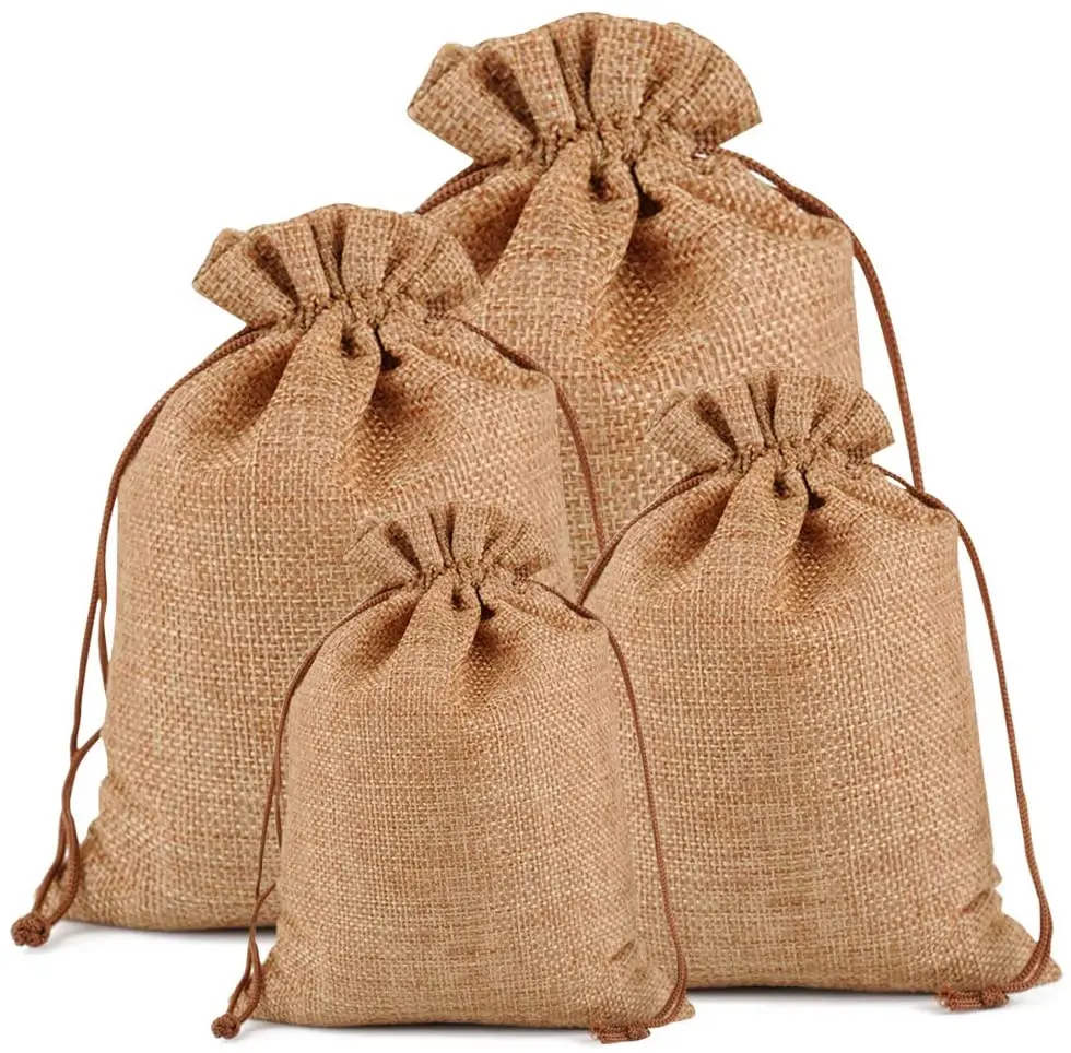 Customized Jute Hemp Bag Burlap Linen Small Drawstring Bag With Logo