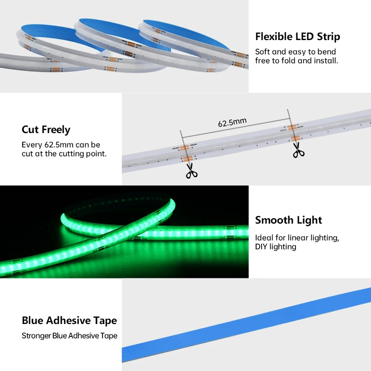 5M 576LEDS/M RGB COB LED Strip Lights Flexible Cabinet Kitchen Tape Decor DIY Lighting