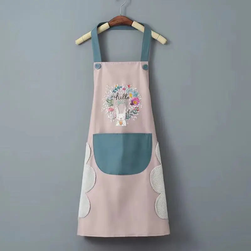 90*70Cm Women Baking Accessories Kitchen Wipeable Waterproof Oil-Proof Cartoon Wreath Rabbit Kitchen Nail Shop Apron