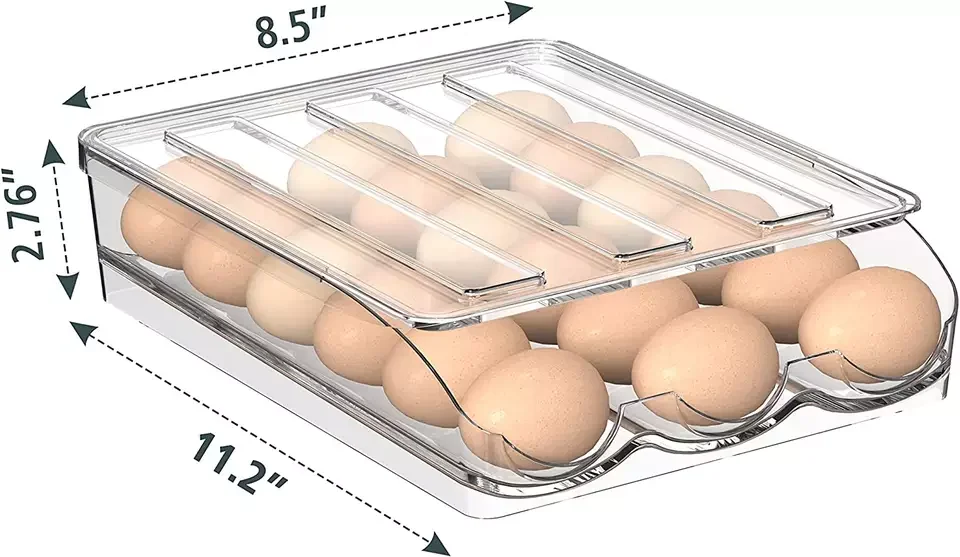 Egg Holder Tray Single Layer Large Capacity Stackable Clear PET Plastic Egg Storage Container for Refrigerator Freezer