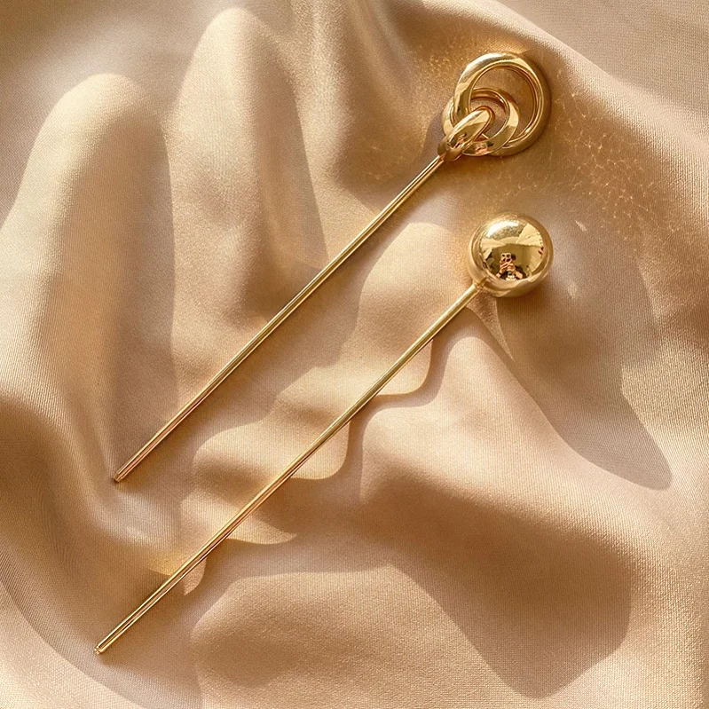 2022 Girls Beautiful Gold Silver Metal Pan Bun Hairpin Elegant Updo Hair Rod Stick Pin Chopstick Hair Wand Chop Sticks For Hair