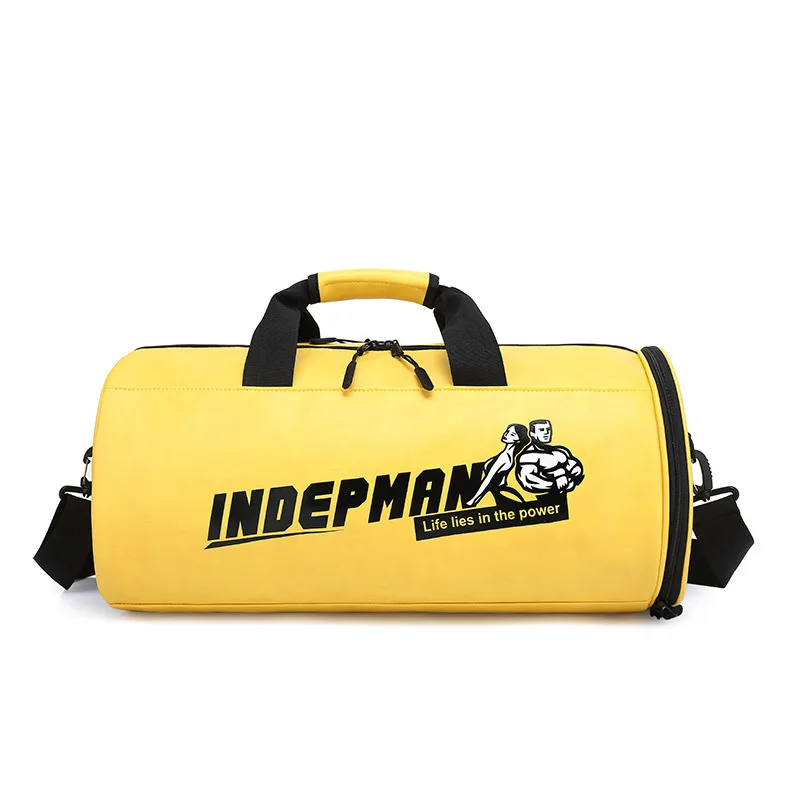 Fashion Waterproof Yellow PU Duffel Bag Custom Gym Sport Travel Bags with shoe compartment for women