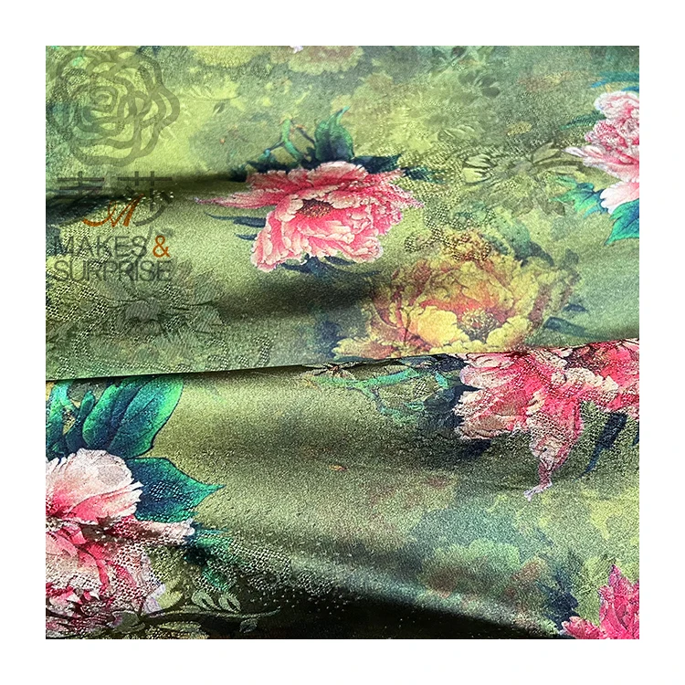 High Quality Beautiful Flowers Rayon Jacquard Double-Sided Satin Gambiered Canton Gauze Fabric