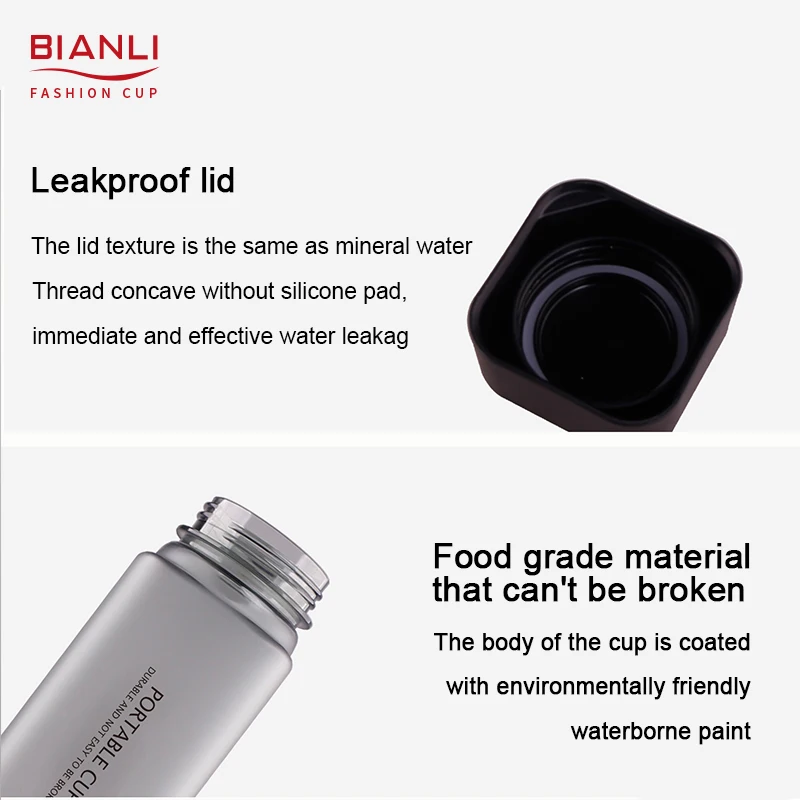 Wholesale Eco Friendly Reusable Square Water Travel Sports Plastic Bottles With Rope Customised Water Bottle