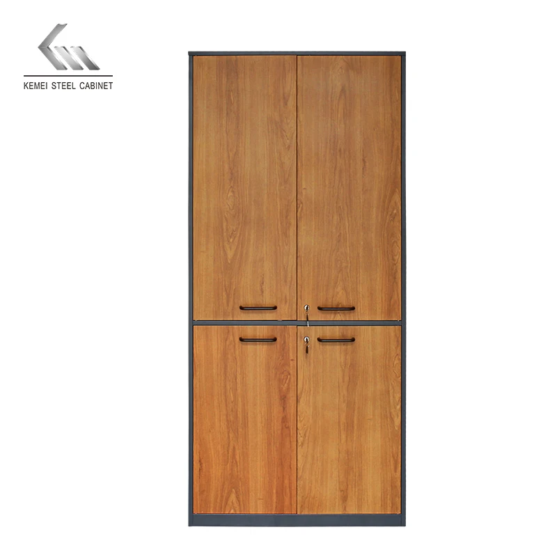 Лидер продаж стальной шкаф для хранения документов с деревянным узором и металлической дверью на
