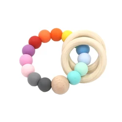 Infant Toddler Baby Teether Pacifier Clip Chain Silicone Beads Rainbow Pacifier Silicone Chain beads rainbow teether
