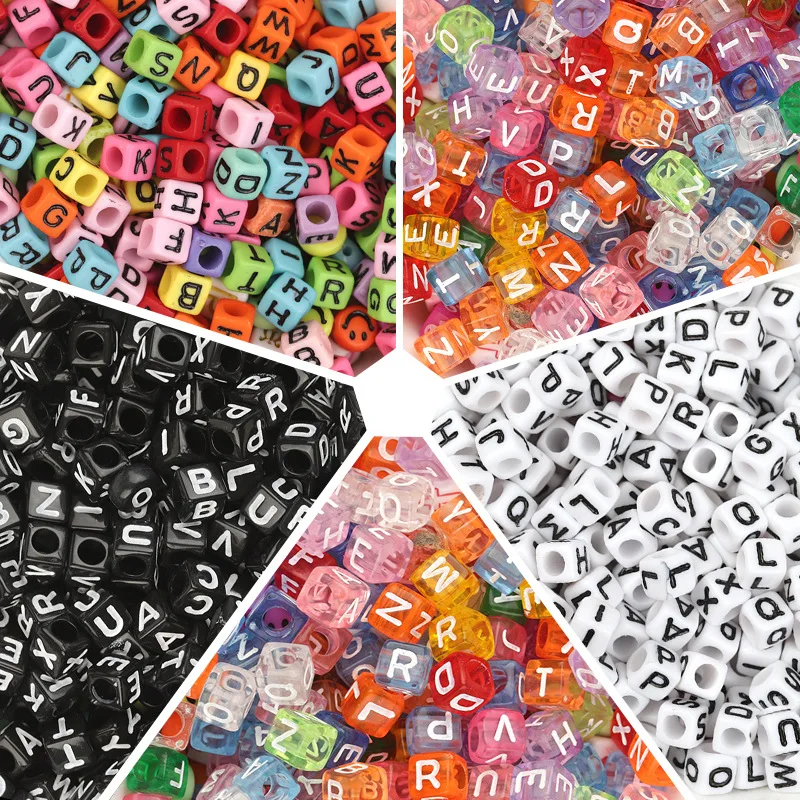 Wholesale 6mm Black Colorful Acrylic Square Cube Alphabet Letter Beads For Bracelet Jewelry Making