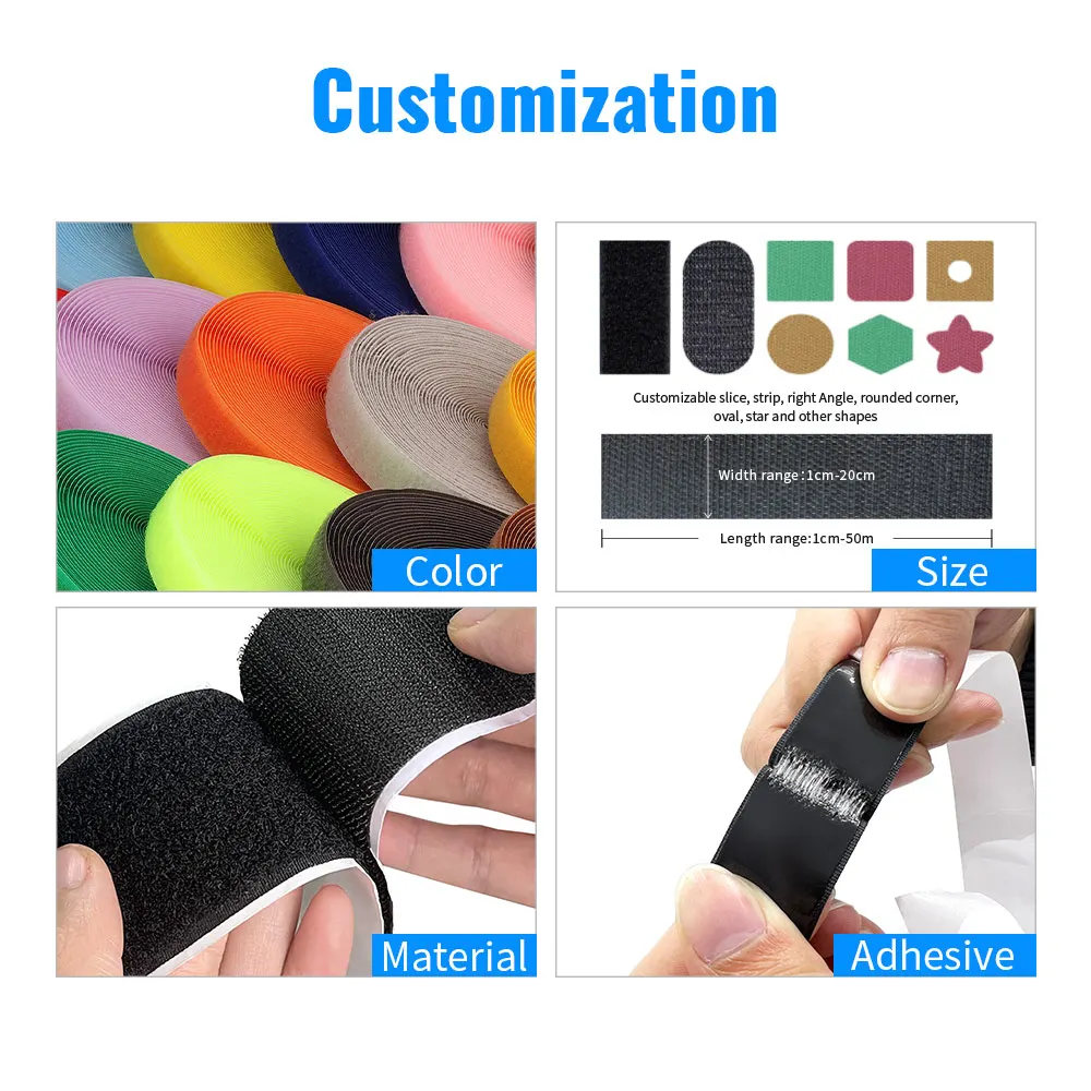 100%nylon Sticky Back Velcroes Mastic Tape for Fabric Double Sided Rubber Optimum Manufacturing Eco-friendly 40mm Sewing Tape