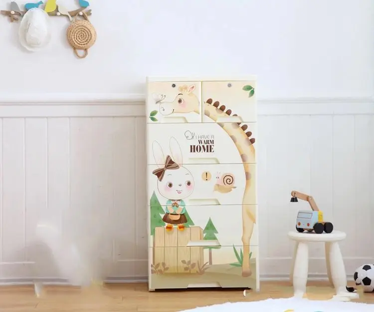 
New Style Colorful Cartoon Macaron Kitchen Baby Cabinet Plastic Drawers 