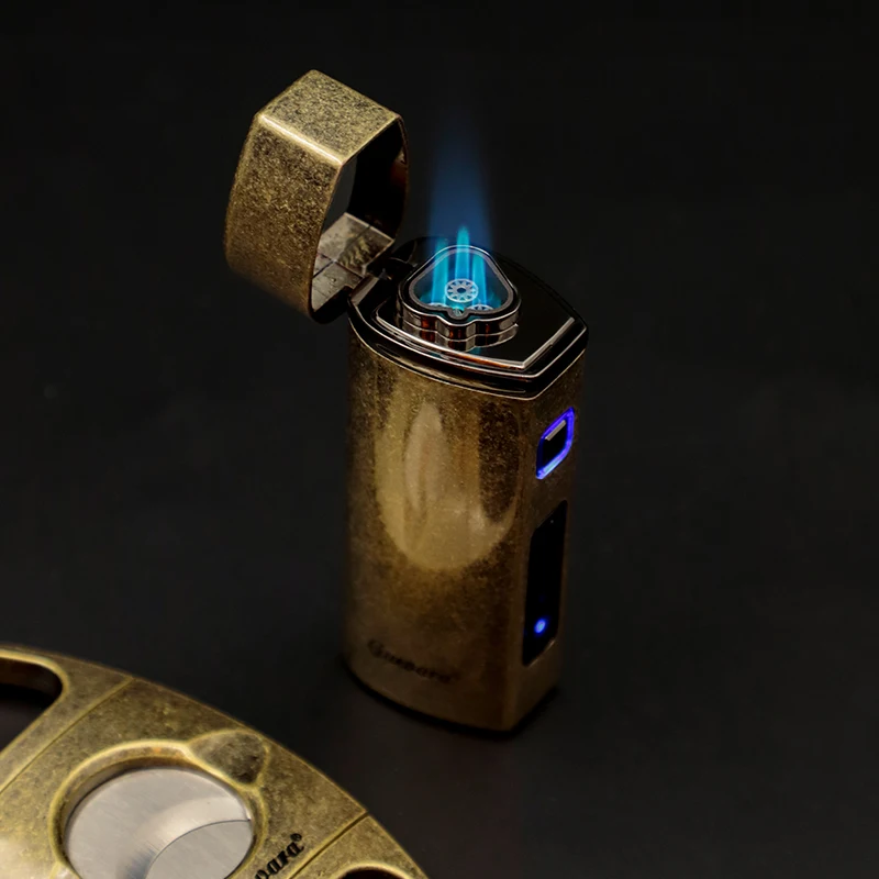 New Cigar 2 pcs Sets Adjustable Usb Gas Jet Flame Torch Utility Lighter and Double Blade Cigar Cutter
