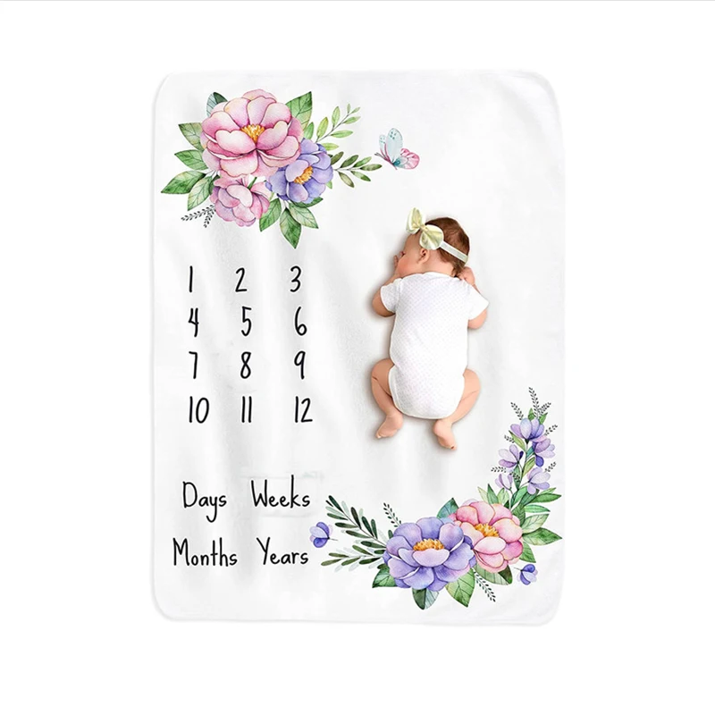 New Photography Premium Flannel Fleece Baby Monthly Milestone Blanket for Newborns