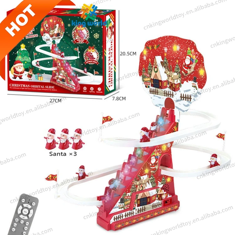 Electric Track Toys Slide Roller Coaster Stairs Indoor Toy Christmas Light Track Climbing Stairs Toy for Santa Kids Gifts
