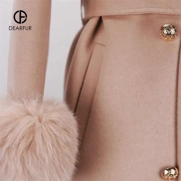 High Quality Elegant Fur Over Coat Womens Wool Cashmere Blend Standard Solid Long Fur Coats