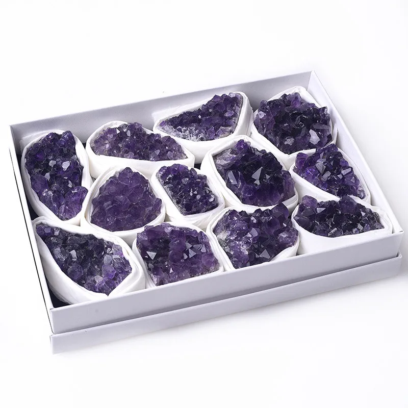 2021 Wholesale Natural Crystal Purple Amethyst Cluster Gift Box for Home Decoration Christmas Gift