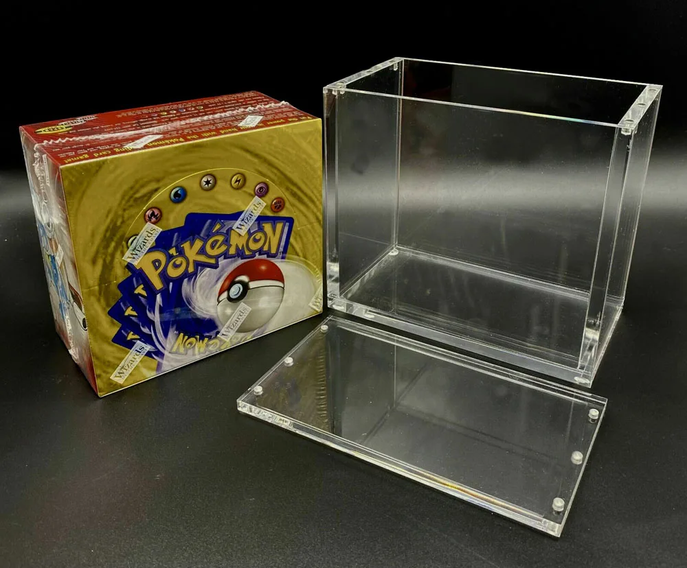Mingshi  Custom Clear pokemon etb acrylic case Magnetic Lid Acrylic Pokemon Booster Box Display Case For Elite Trainer Box