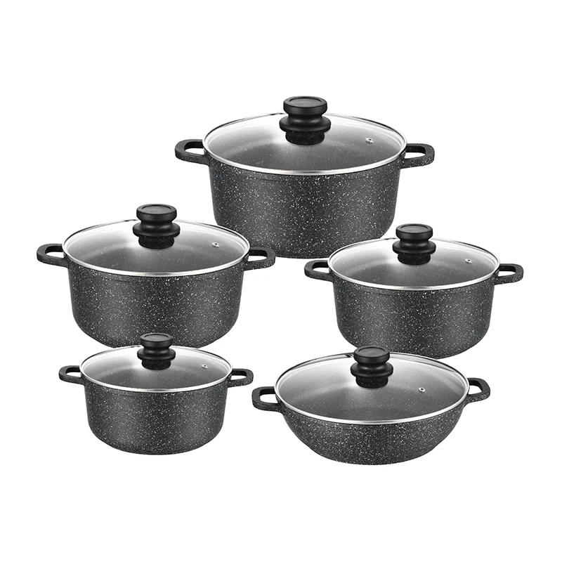 2024 new listing 2.3L/4.5L/6.5L/9.9+4.1L BLACK OEM aluminium stock pot Wholesale Shallow soup pot stock pot set