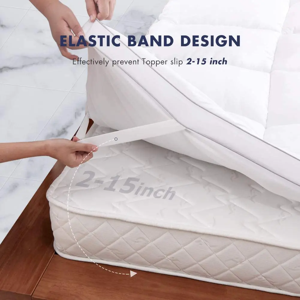 Comfort Queen King Size Custom Fixable Fold-away Quilted Stitching Warm Soft Thick Bed Mattress Topper Pad with Elastic Band