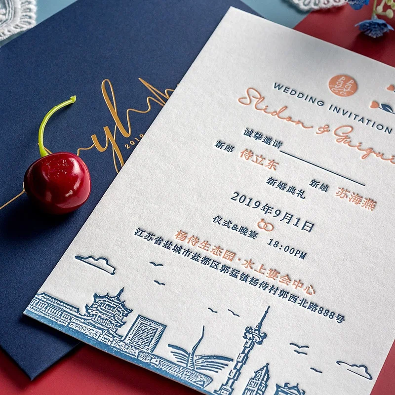 Толстые свадебные открытки приглашения благодарственные печать тиснение бумажных