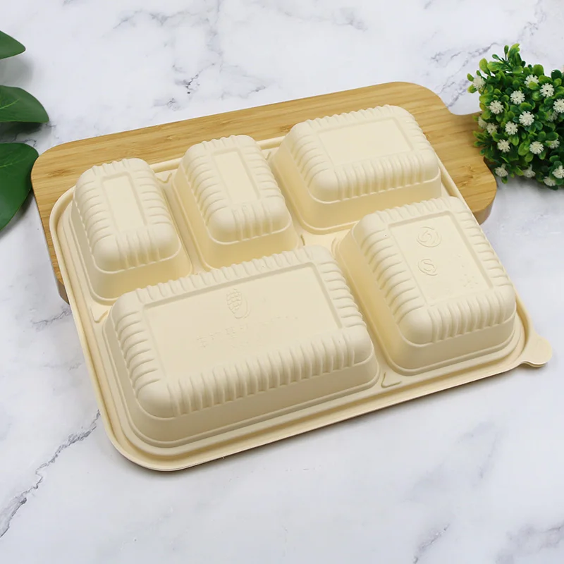 5 Compartment Takeaway Bento Lunch Box Corn Starch Disposable Compostable Food Packaging Container Snack Boxes With Lid