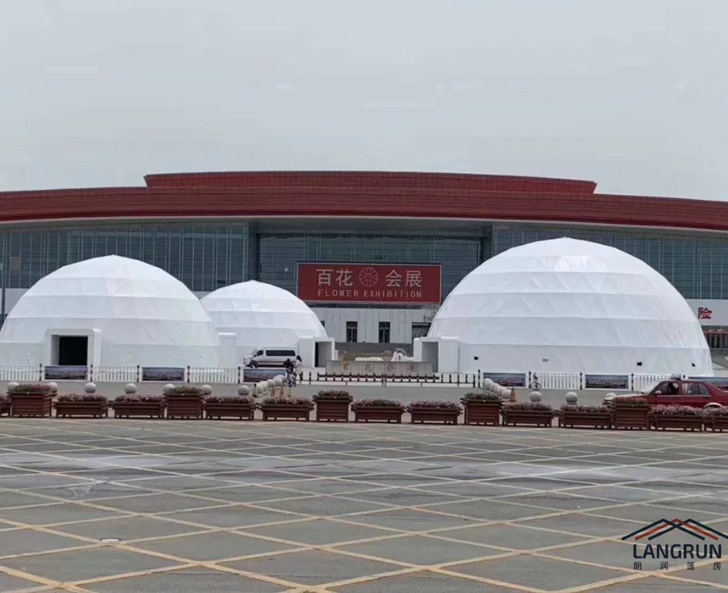 Langrun Wholesale Luxury Comfort Waterproof Hemispherical Dome Tent Steel Tube Prefabricated Geodesic Glamping Dome Yurt Tents