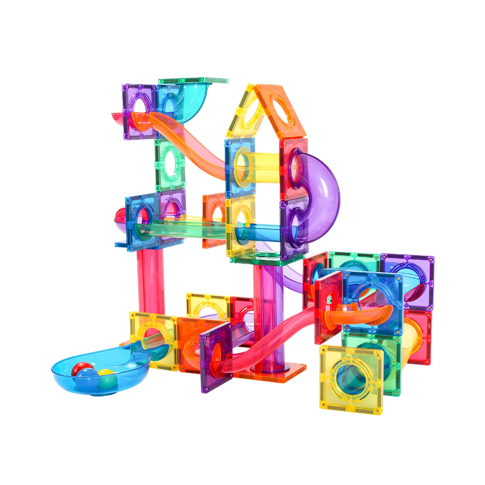 Custom BPA free magnetic building tiles toy DIY stem marble race run magnetic building blocks educational stem toys