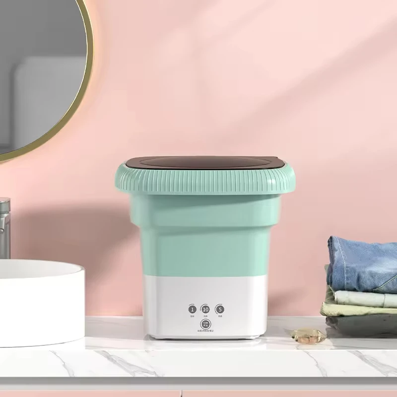 Portable 6L Mini Automatic Small Electric Washer Bluelight Anti-Bacterial Elution Integrated Household Folding Design Plastic