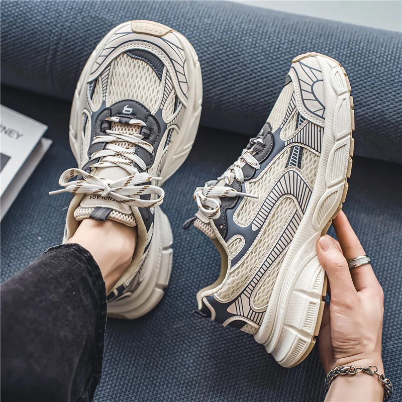 Hot Sale Fashion Men Sports Running Casual Sneaker Breathable Walking Style Shoes Classic Retro Chunky Height Increasing Shoes
